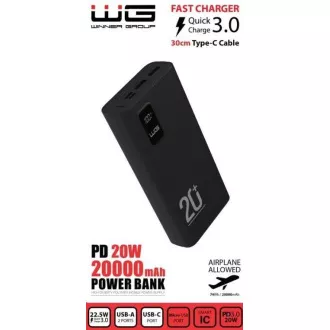 WG - Power Bank 20000 mAh, USB-C PD 20W + USB-A QC 3.0 22.5W, černá