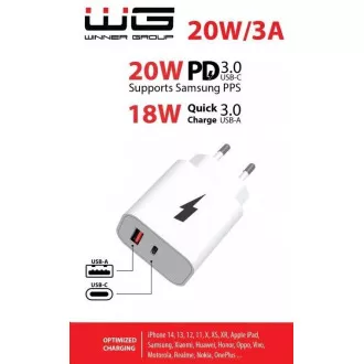 WG - Síťová nabíječka 2x USB, 1x USB-C PD 20W + 1x USB-A QC 3.0 18W, bílá