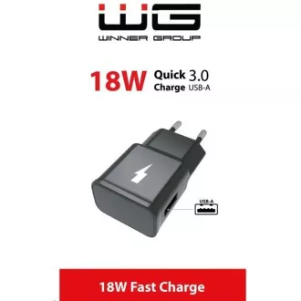 WG - Síťová nabíječka Fast 1x USB-A, Quick Charge 3.0, 5V-9V-12V, black