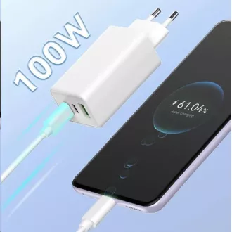 WG - Síťová nabíječka GaN 100W, 3x USB, 1x USB-A + 2x USB-C, white