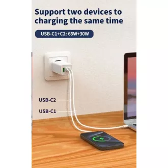 WG - Síťová nabíječka GaN 100W, 3x USB, 1x USB-A + 2x USB-C, white
