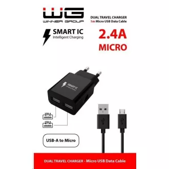 WG - Síťová nabíječka 2x USB-A 2, 4A, Smart IC + kabel USB-A na Micro USB, black