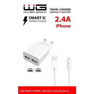WG - Síťová nabíječka 2x USB-A 2, 4A, Smart IC + kabel USB-A na Lightning, white