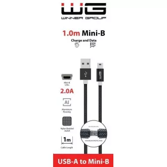 WG - Datový kabel USB Mini-B (5 pins)-USB-A / 1m / nylon braided / black