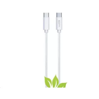 WG - Datový kabel Type-C (male) to Type-C (male) / 2m / 3A / cotton braided ECO / white