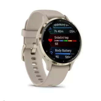 Garmin Venu® 3S, Nerezová luneta Soft Gold, pouzdro French Gray, silikonový řemínek Garmin Venu® 3S, Nerezová luneta Soft Gold, pouzdro French Gray, silikonový řemínek