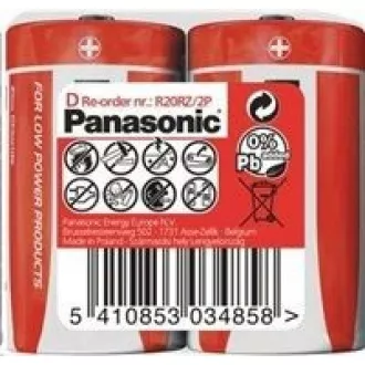 PANASONIC Zinkouhlíkové baterie Red Zinc R20RZ/2P D 1, 5V (shrink 2ks)