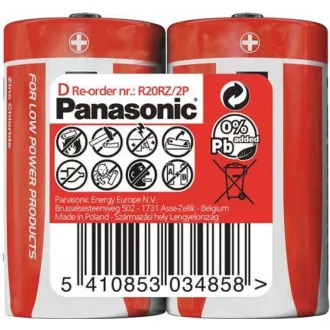 PANASONIC Zinkouhlíkové baterie Red Zinc R20RZ/2P D 1, 5V (shrink 2ks)