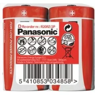 PANASONIC Zinkouhlíkové baterie Red Zinc R20RZ/2P D 1, 5V (shrink 2ks)