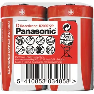 PANASONIC Zinkouhlíkové baterie Red Zinc R20RZ/2P D 1, 5V (shrink 2ks)
