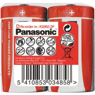 PANASONIC Zinkouhlíkové baterie Red Zinc R20RZ/2P D 1, 5V (shrink 2ks)