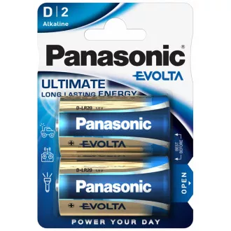 PANASONIC Alkalické baterie EVOLTA Platinum LR20EGE/2BP D 1, 5V (Blistr 2ks)