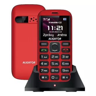 Aligator A720 4G Senior, červeno-černá + nabíjecí stojánek