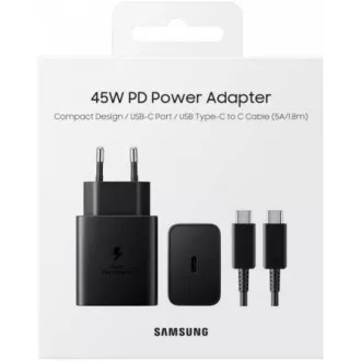 Samsung cestovní nabíječka EP-T4510XBE, Fast Charging 45W, USB-C + datový kabel USB-C, černá