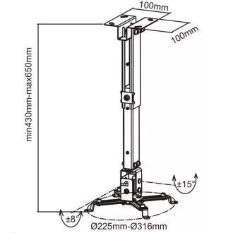 CONNECT IT Stropní držák projektoru P2 43-65cm, naklápěcí (±30°, max. 20kg)