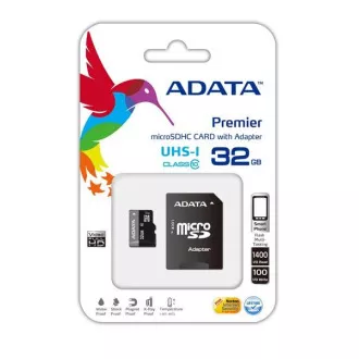 ADATA MicroSDHC karta 32GB UHS-I Class 10 + SD adaptér, Premier ADATA MicroSDHC karta 32GB UHS-I Class 10 + SD adaptér, Premier