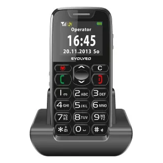 EVOLVEO EasyPhone, mobilní telefon pro seniory s nabíjecím stojánkem (černá barva)