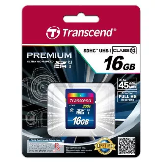 TRANSCEND SDHC karta 16GB Premium, Class 10 UHS-I, 300X (45MB/s)