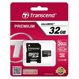 TRANSCEND MicroSDHC karta 32GB Class 10 + adaptér TRANSCEND MicroSDHC karta 32GB Class 10 + adaptér