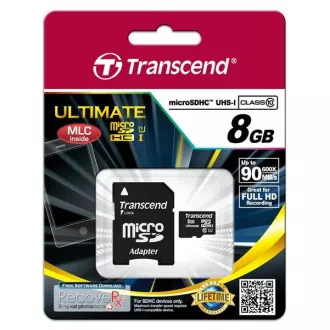 TRANSCEND MicroSDHC karta 8GB Ultimate, Class 10 UHS-I 600x, MLC + adaptér