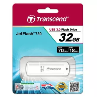 TRANSCEND Flash Disk 32GB JetFlash®730, USB 3.0 (R:70/W:18 MB/s) bílý