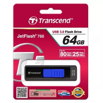 TRANSCEND Flash Disk 64GB JetFlash®760, USB 3.0 (R:80/W:25 MB/s) černá/tmavě modrá TRANSCEND Flash Disk 64GB JetFlash®760, USB 3.0 (R:80/W:25 MB/s) černá/tmavě modrá
