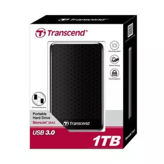 TRANSCEND externí HDD USB 3.1 StoreJet 25A3, 1TB, Black (nárazuvzdorný, 256-bit AES)