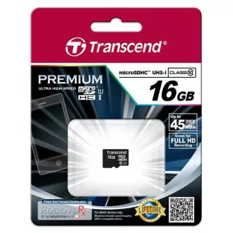 TRANSCEND MicroSDHC karta 16GB Premium, Class 10 UHS-I 300x, bez adaptéru