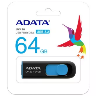 ADATA Flash Disk 64GB UV128, USB 3.1 Dash Drive (R:90/W:40 MB/s) černá/modrá