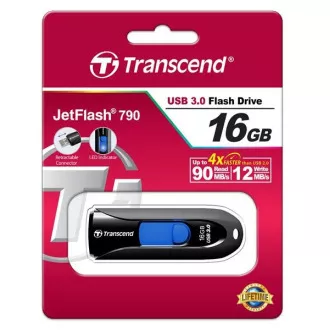 TRANSCEND USB Flash Disk 16GB JetFlash®790, USB 3.1 (R:90/W:12 MB/s) černá/modrá TRANSCEND USB Flash Disk 16GB JetFlash®790, USB 3.1 (R:90/W:12 MB/s) černá/modrá