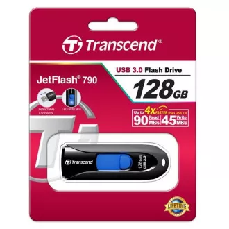 TRANSCEND Flash Disk 128GB JetFlash®790, USB 3.1 (R:90/W:40 MB/s) černá/modrá