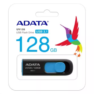 ADATA Flash Disk 128GB UV128, USB 3.1 Dash Drive (R:90/W:40 MB/s) černá/modrá