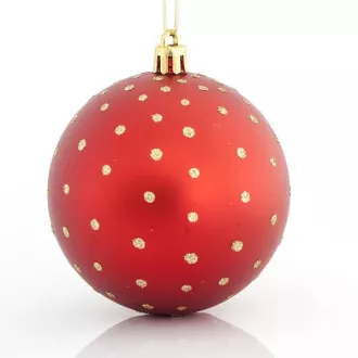 Eurolamp Vánoční ozdoby plastové červené koule se zlatými tečkami, 8 cm, set 6 ks