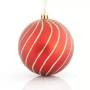 Eurolamp Vánoční ozdoby plastové červené koule se zlatými liniemi, 8 cm, set 6 ks