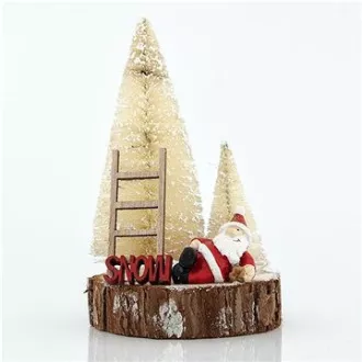 Eurolamp Vánoční dekorace dřevěný podklad s bílými stromečky, santou a schodištěm 13 cm, 1 ks