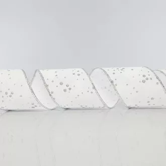 Eurolamp Vánoční dekorace bílá stuha s listy a stříbrnými třpytkami, 6,35 cm, 1 ks