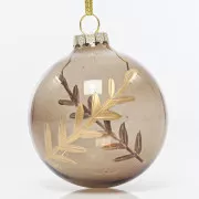Eurolamp Vánoční ozdoby skleněné hnědé transparentní koule s růžově zlatými lístky, 8 cm, set 4