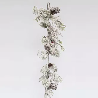 Eurolamp Vánoční dekorace zasněžená větev se šiškami, 153 cm, 1 ks