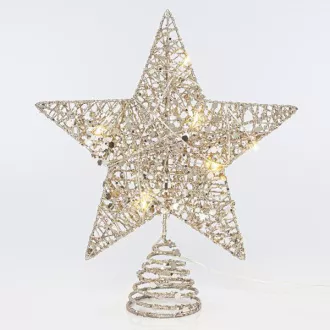 Eurolamp Zlatá vánoční hvězda na strom, 10 teple bílých LED diod, 25,4 cm, 1 ks