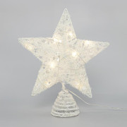 Eurolamp Bílá vánoční hvězda na strom s flitry, 10 teple bílých LED diod, 25,4 cm, 1 ks