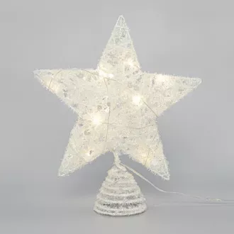 Eurolamp Bílá vánoční hvězda na strom s flitry, 10 teple bílých LED diod, 25,4 cm, 1 ks Eurolamp Bílá vánoční hvězda na strom s flitry, 10 teple bílých LED diod, 25,4 cm, 1 ks