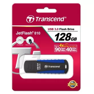 TRANSCEND Flash Disk 128GB JetFlash®810, USB 3.0 (voděodolný, nárazuvzdorný) (R:90/W:40 MB/s) černá/modrá
