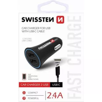 CL ADAP.24A POW.2xUSB+KAB.USB-C SWISSTEN