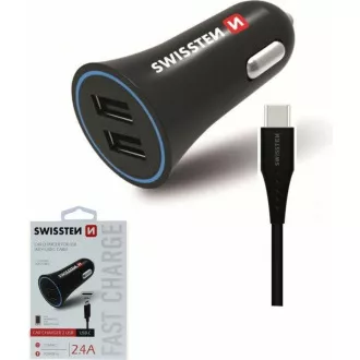 CL ADAP.24A POW.2xUSB+KAB.USB-C SWISSTEN