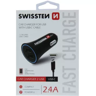 CL ADAP.24A POW.2xUSB+KAB.USB-C SWISSTEN