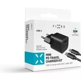 Mini adapter,USB-C,kabel,30W,černý FIXED