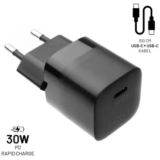 Mini adapter,USB-C,kabel,30W,černý FIXED