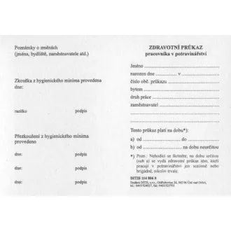 Tiskopis NEM. Zdravotní průkaz pracovníka v potravinářství A7 DITIS