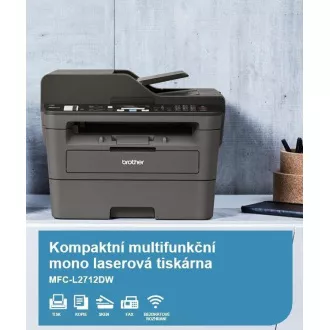 BROTHER multifunkce laserová MFC-L2712DW - A4, 30ppm, 64MB, 600x600copy, USB, WIFI, LAN, 250l, 50ADF, DUPLEX BROTHER multifunkce laserová MFC-L2712DW - A4, 30ppm, 64MB, 600x600copy, USB, WIFI, LAN, 250l, 50ADF, DUPLEX