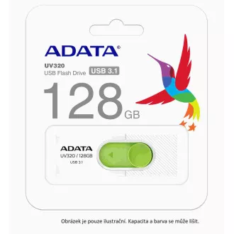 ADATA Flash Disk 64GB UV320, USB 3.1 Dash Drive, bílá/zelená